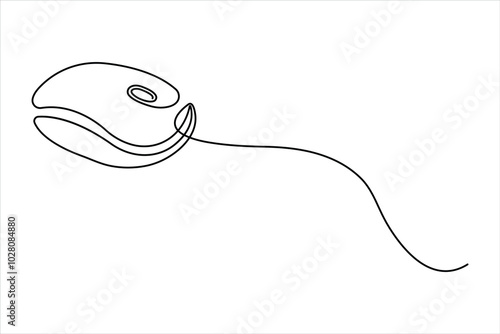 Drawn continuous one line art of computer mouse design. Vector illustration

