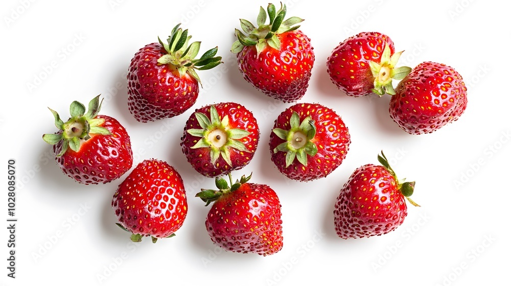 Delicious fresh red strawberries on white background, top view. Delicious fresh red strawberries on white background, top view.