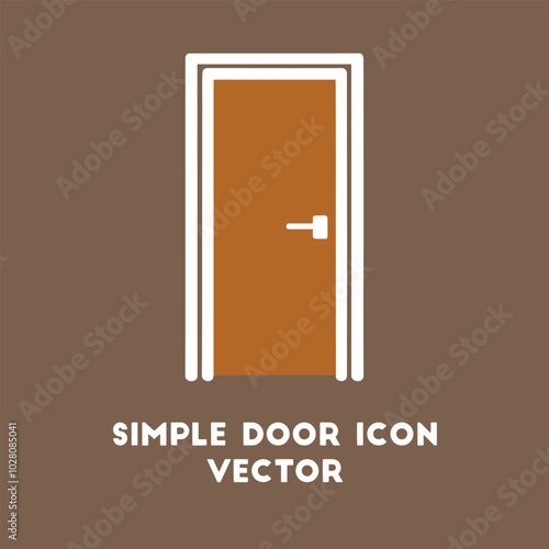 Simple Flat Vector Illustration of a Closed Wooden Door with a Handle