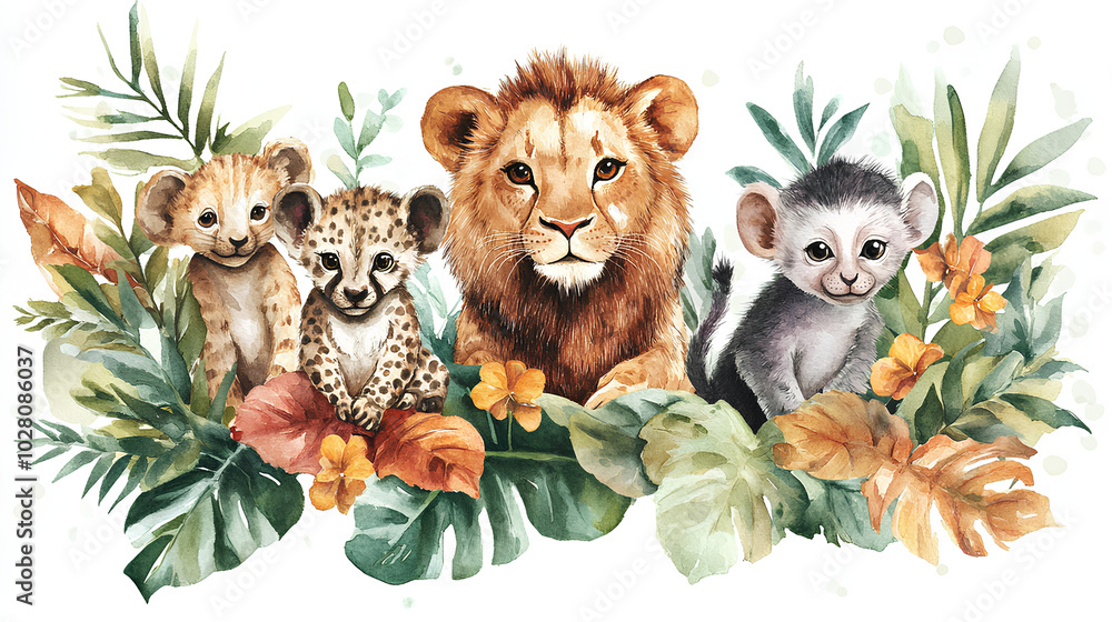 Animal tropical leaves watercolor Animal tropical leaves watercolor