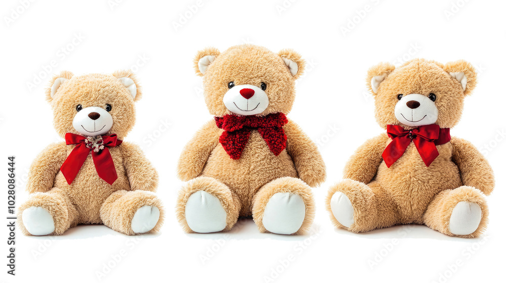 Three Adorable Teddy Bears Are Displayed on a White Background Generative AI Three Adorable Teddy Bears Are Displayed on a White Background Generative AI