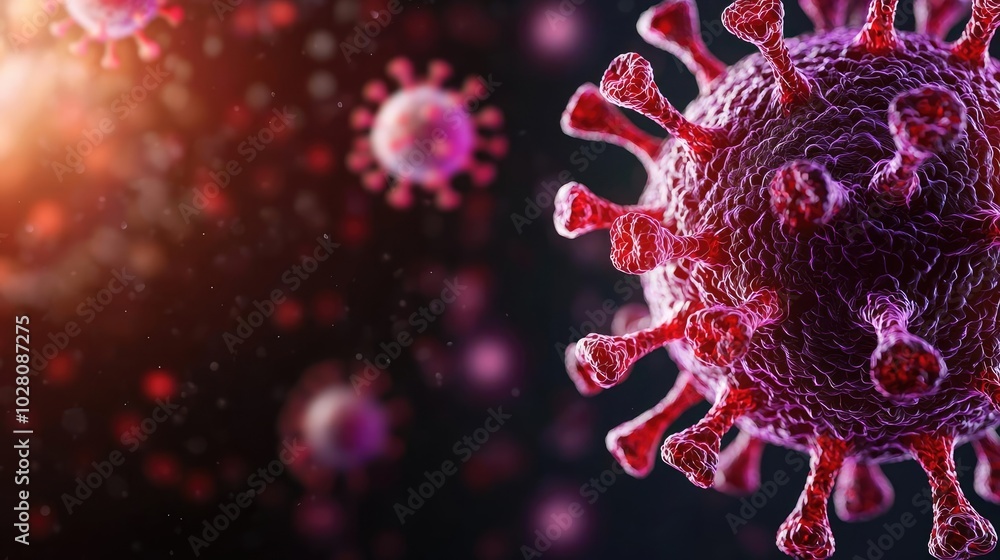 Vivid depiction of virus cells on a dark background, highlighting their structure. Vivid depiction of virus cells on a dark background, highlighting their structure.