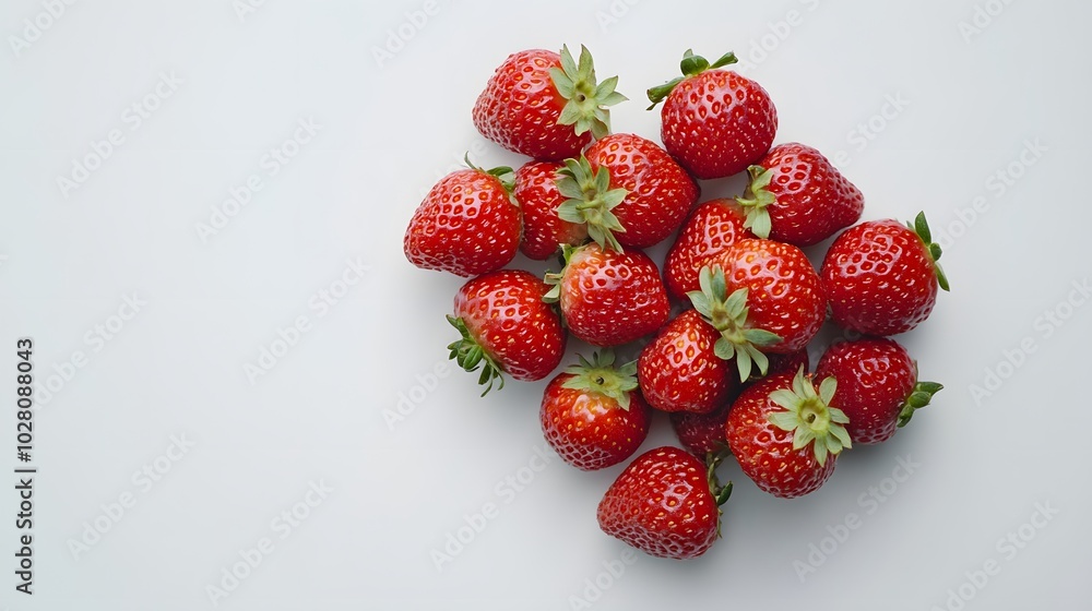 Delicious fresh red strawberries on white background, top view. Delicious fresh red strawberries on white background, top view.