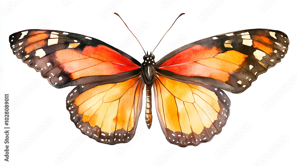 Fototapeta premium orange black butterfly illustrations for Halloween. Beautiful monarch butterfly isolated background