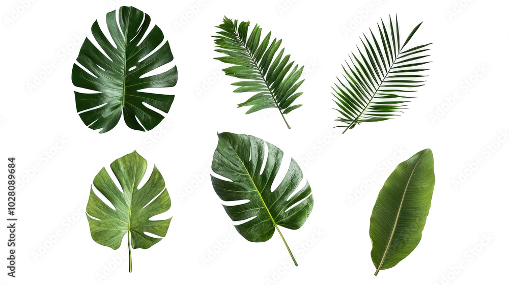 Collection of Tropical Leaves Displayed on a White Background Generative AI Collection of Tropical Leaves Displayed on a White Background Generative AI