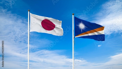 日本の国旗とマーシャルの国旗(Japan flag & Marshall Islands flag.) 