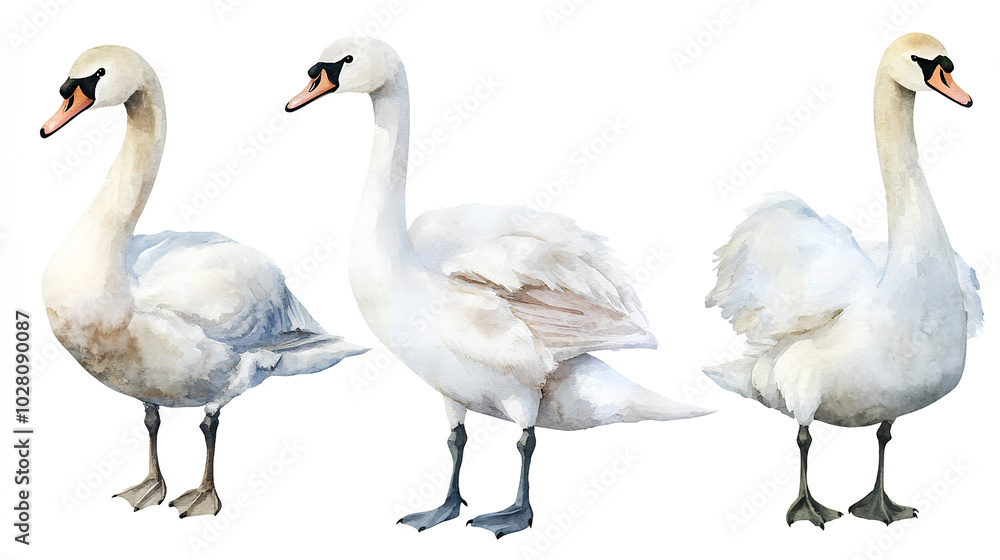 Swan bird, Elegant Watercolor birds hand-painted Isolated. Perfect for designers, nature lovers, creative decor Swan bird, Elegant Watercolor birds hand-painted Isolated. Perfect for designers, nature lovers, creative decor