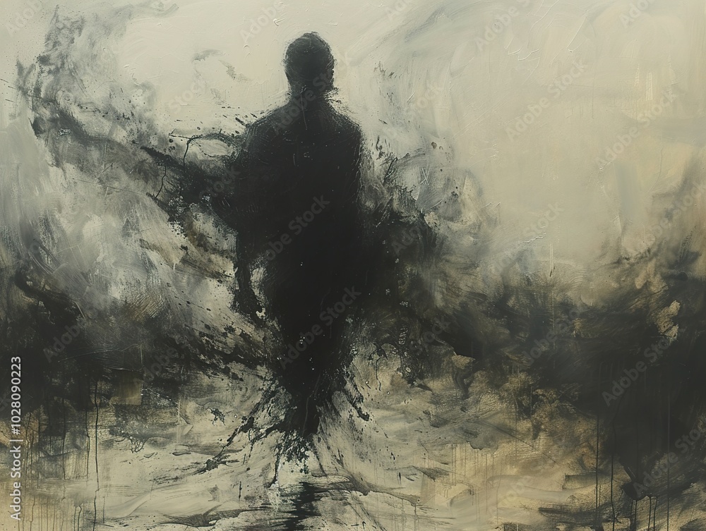Abstract Shadow Figure Painting: A Study in Darkness and Emotion Abstract Shadow Figure Painting: A Study in Darkness and Emotion