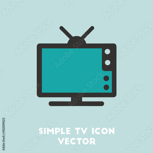 Simple black and teal vector illustration of a television with antenna