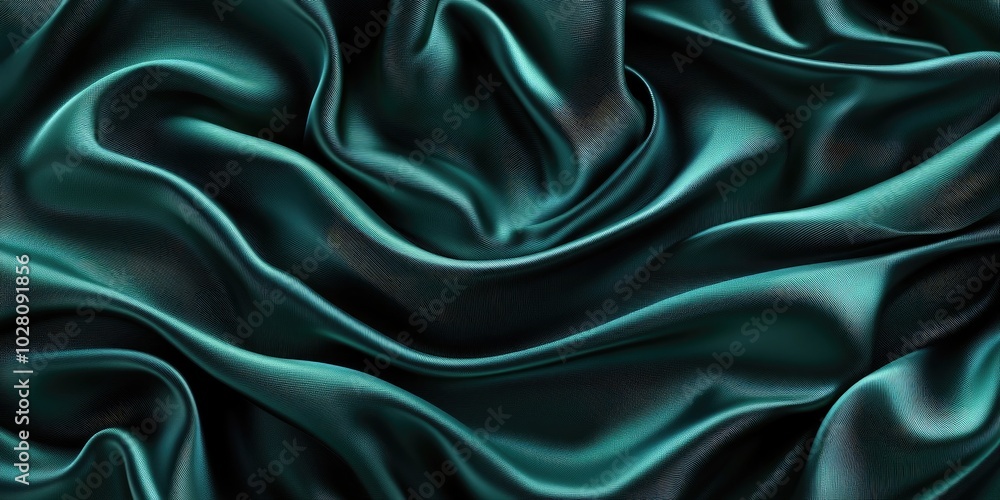 Obraz premium Elegant dark green silk satin fabric with soft folds and a smooth surface, luxury backdrop for creative designs, perfect for greetings and celebrations, birthday, Christmas, Valentine