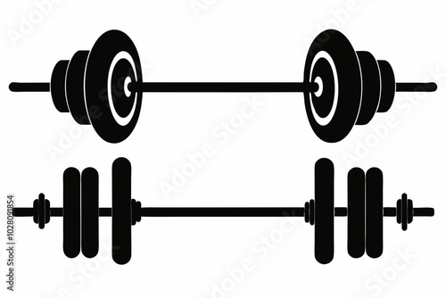 barbell icon, dumbbell silhouette vector	
