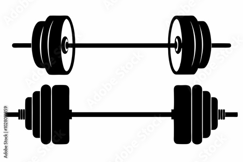 barbell icon, dumbbell silhouette vector	
