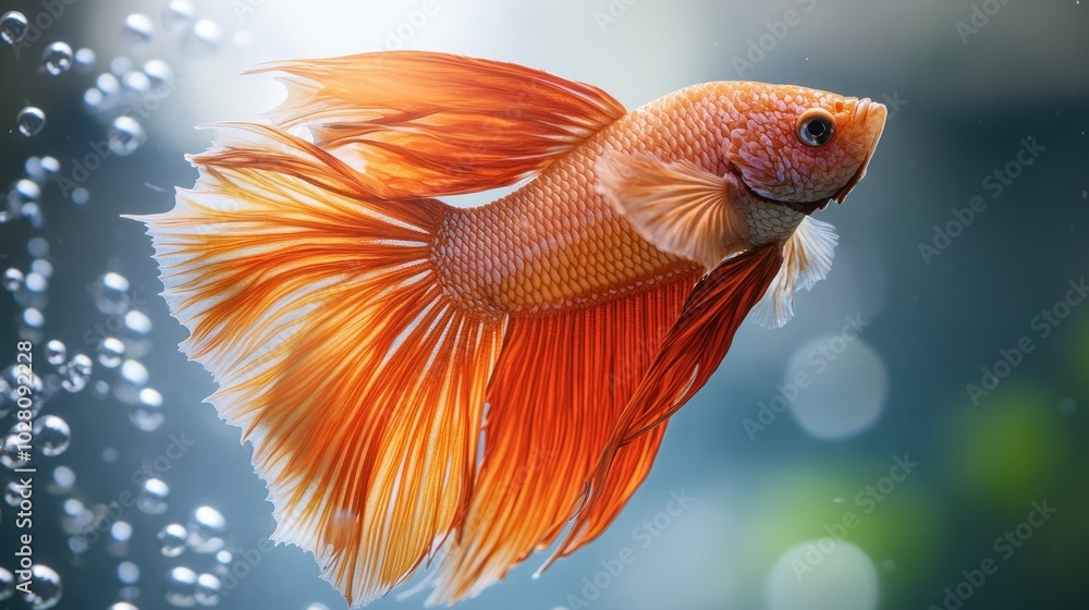 Orange Betta Fish with Flowing Fins Orange Betta Fish with Flowing Fins