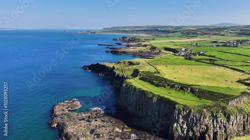 Aerial view of the beautiful and spectacular coastline of Co Antrim on the Atlantic Ocean Northern Ireland photo