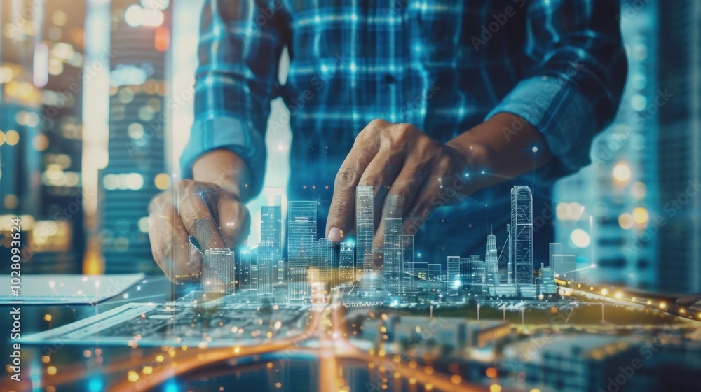 Futuristic City Planning with Digital Overlay Futuristic City Planning with Digital Overlay