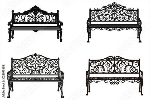 Antique bench silhouettes vector design.
Set of antique bench vector silhouettes.
Antique bench silhouettes collection.
Decorative antique bench silhouettes vector.
Stylized antique bench silhouettes 
