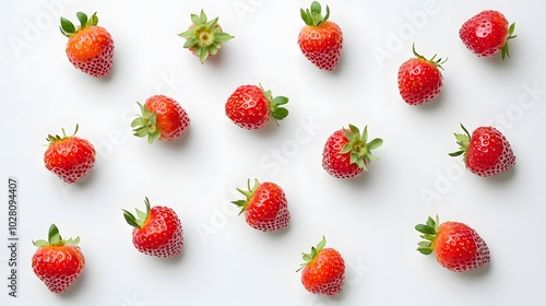 Delicious fresh red strawberries on white background, top view. 