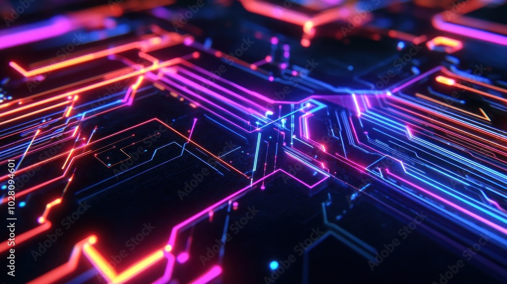 Obraz premium Abstract Neon Circuitry Design