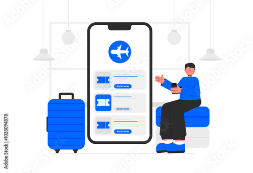 Buy tickets online from phone. Travelling flat illustration concept