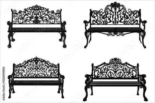 Antique bench silhouettes vector design.
Set of antique bench vector silhouettes.
Antique bench silhouettes collection.
Decorative antique bench silhouettes vector.
Stylized antique bench silhouettes 