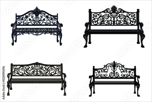 Antique bench silhouettes vector design.
Set of antique bench vector silhouettes.
Antique bench silhouettes collection.
Decorative antique bench silhouettes vector.
Stylized antique bench silhouettes 