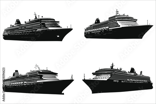 Set of cruise ships silhouettes design vector. Collection of cruise ship silhouettes vector. Stylish cruise ship vector silhouettes