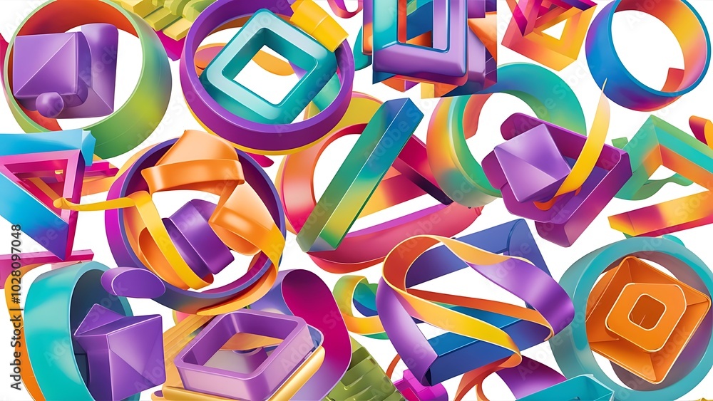 Fototapeta premium Abstract 3d icon set with colorful ribbon elements isolated on background