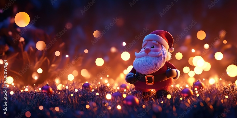Festive Christmas background featuring Santa Claus amidst beautiful bokeh light effects, perfect for holiday cards and decorations Festive Christmas background featuring Santa Claus amidst beautiful bokeh light effects, perfect for holiday cards and decorations