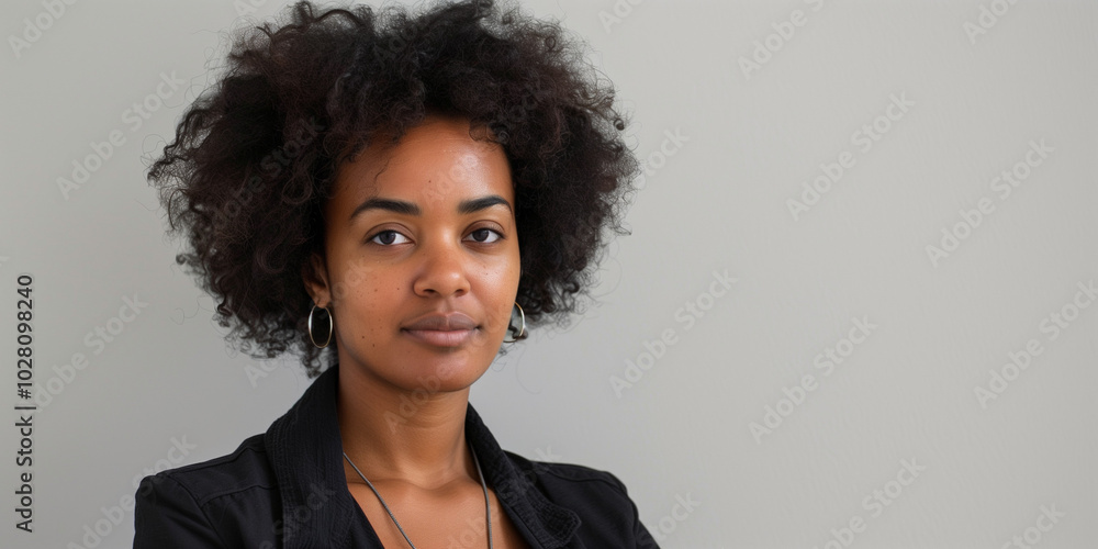 Confident Young Woman with Natural Hair Posing Against a Neutral Background Confident Young Woman with Natural Hair Posing Against a Neutral Background
