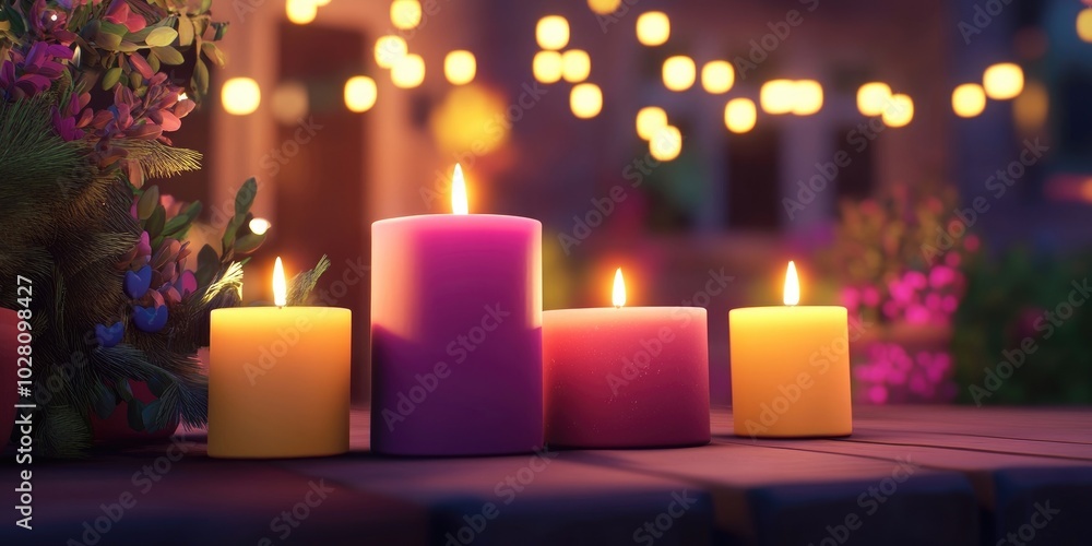 Soft glowing LED candles in an elegant arrangement, perfect for creating a cozy ambiance during intimate gatherings Soft glowing LED candles in an elegant arrangement, perfect for creating a cozy ambiance during intimate gatherings