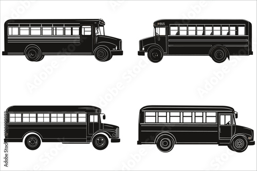 Set of school bus silhouettes design vector.  Stylized vector silhouettes of school bus. Vector silhouettes of school bus. Creative school bus silhouette vectors. Collection of school bus silhouettes