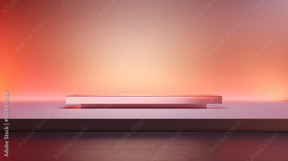 Wallpaper An empty rectangular platform is floating on a soft pink background with a warm light from below Wallpaper An empty rectangular platform is floating on a soft pink background with a warm light from below