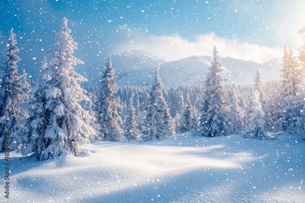 Fototapeta premium Snowy winter season background 