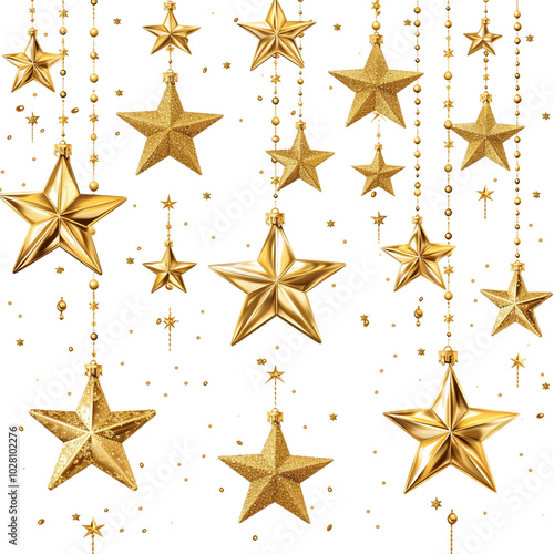 Christmas decorations gold stars isolated on transparent background.png 