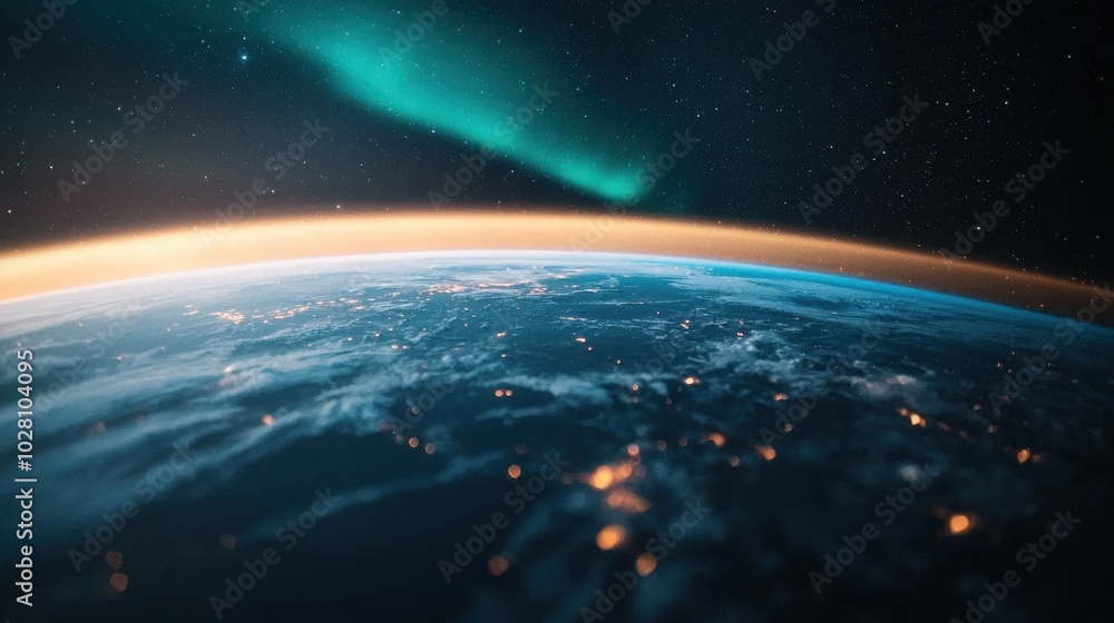 Obraz premium Earth’s atmosphere with glowing sun at horizon