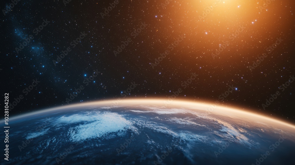 Obraz premium Earth’s atmosphere with glowing sun at horizon 