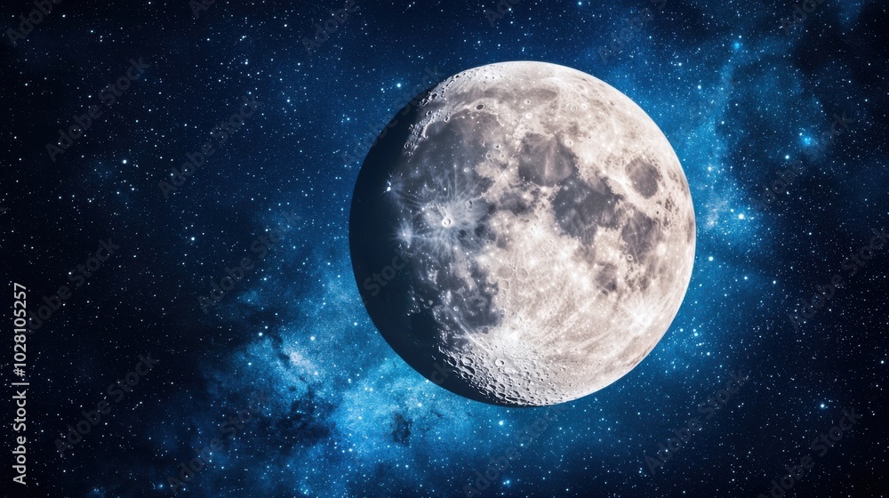 Fototapeta premium The moon’s surface with distant Earth in space