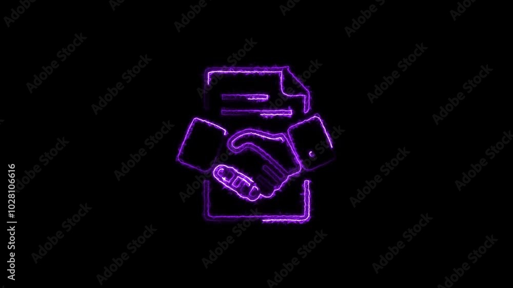 Glowing neon business contract handshake line icon animation. Agreement, contract, partnership, deal concept. Glowing neon business contract handshake line icon animation. Agreement, contract, partnership, deal concept.