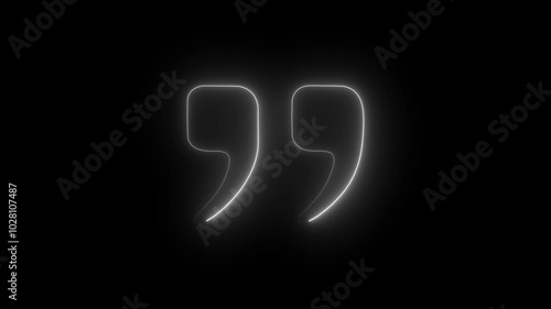 A glowing neon double quote sign icon animation. Quotation mark symbol. Double quotes at the end of words concept.