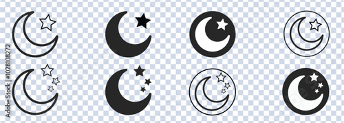 Half moon outline and filled Moon and Crescent Icon Set Vector Design