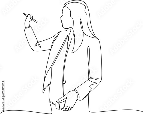 Female teacher one line art vector