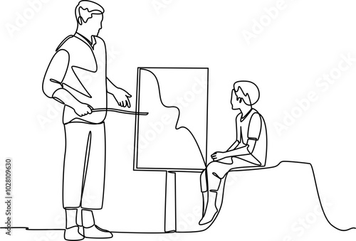 Teacher and student one line art vector