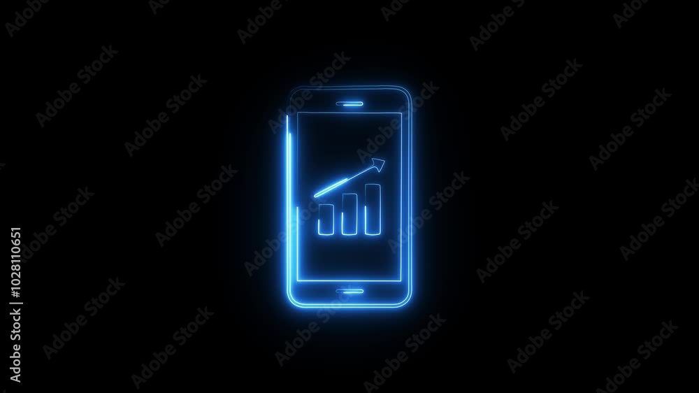 A glowing growth chart in a smart phone icon on background. Smartphone application for effective management and budget analysis concept. A glowing growth chart in a smart phone icon on background. Smartphone application for effective management and budget analysis concept.