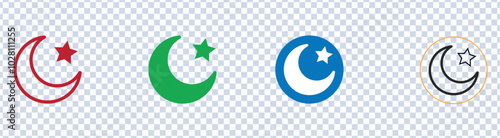 Half moon outline and filled Moon and Crescent Icon Set Vector Design