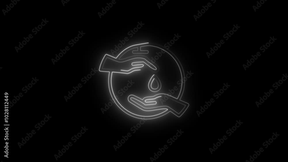 Hand washing icon animation glow neon. Plenty of soap in your hands and rub your palms well. Ne on glow washing hands to prevent infection animation on background. Hygiene concept. Hand washing icon animation glow neon. Plenty of soap in your hands and rub your palms well. Ne on glow washing hands to prevent infection animation on background. Hygiene concept.