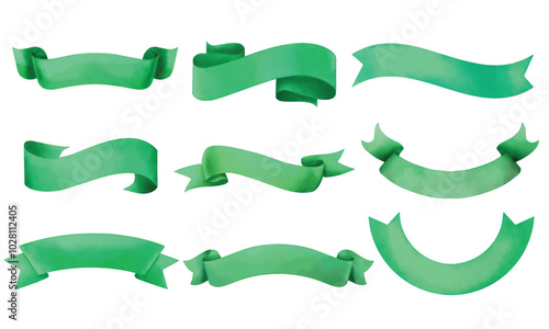 Ribbons elements watercolor stye. Flat banner ribbon for decorative design. Ribbons, Banners, badges, Labels Design Elements.