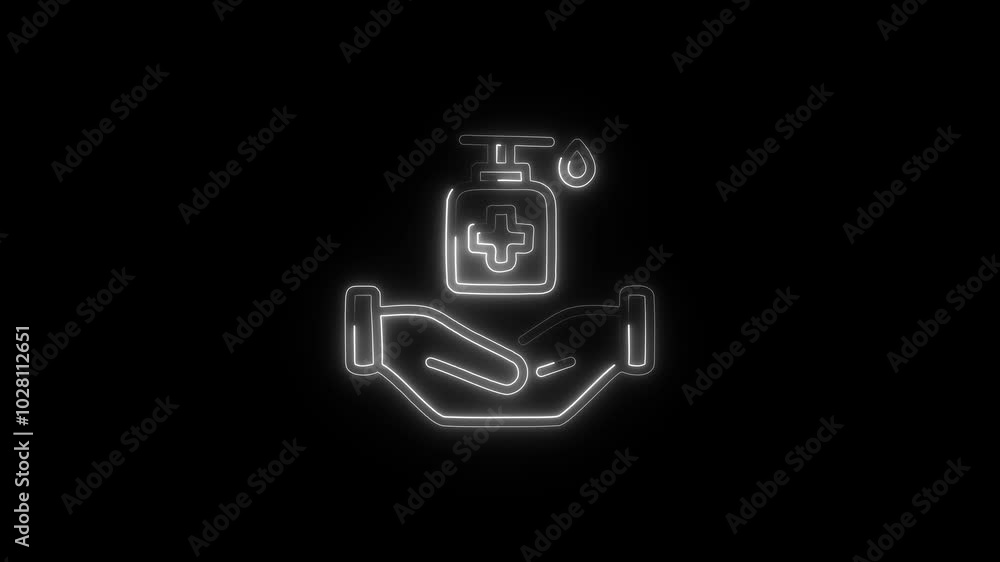 Hand washing icon animation glow neon. Plenty of soap in your hands and rub your palms well. Ne on glow washing hands to prevent infection animation on background. Hygiene concept. Hand washing icon animation glow neon. Plenty of soap in your hands and rub your palms well. Ne on glow washing hands to prevent infection animation on background. Hygiene concept.