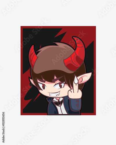 Illustration Vector Graphic Of Middle Finger From Devil Chibi Style