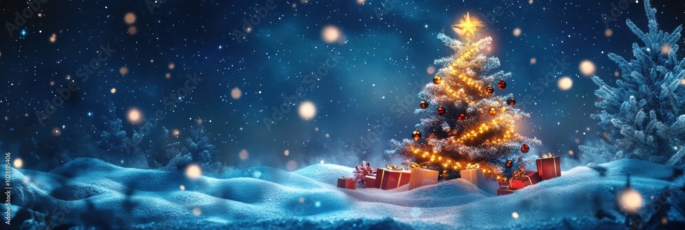 Beautiful Christmas tree in snowing winter. Beautiful Christmas tree in snowing winter.