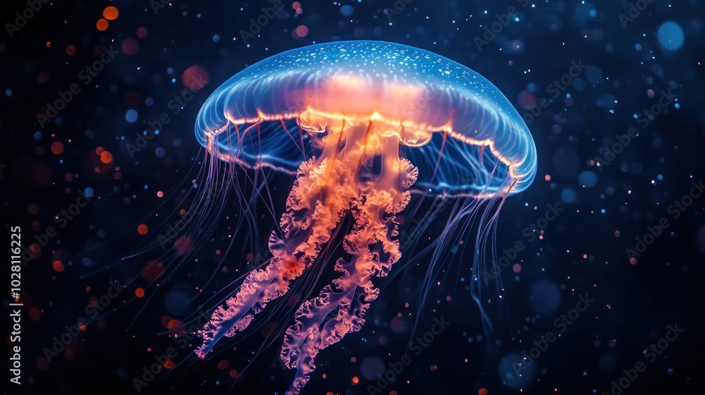 Naklejka premium Glowing Jellyfish Underwater